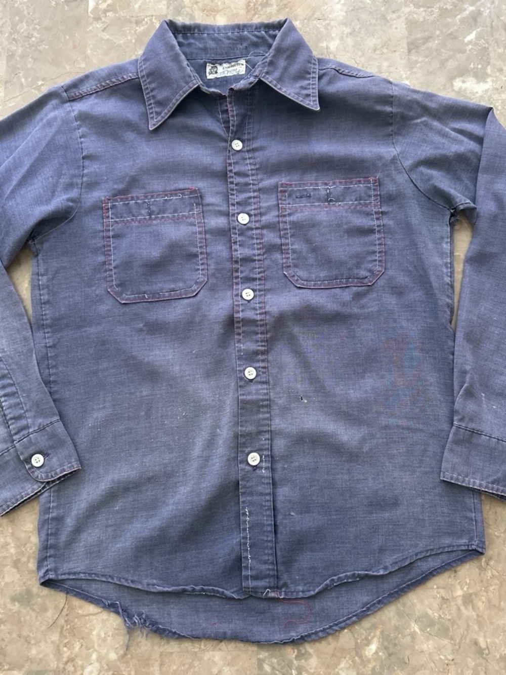 Vintage 1970s Kennington Ken-Prest Distressed Shirt M Faded Blue Button Up